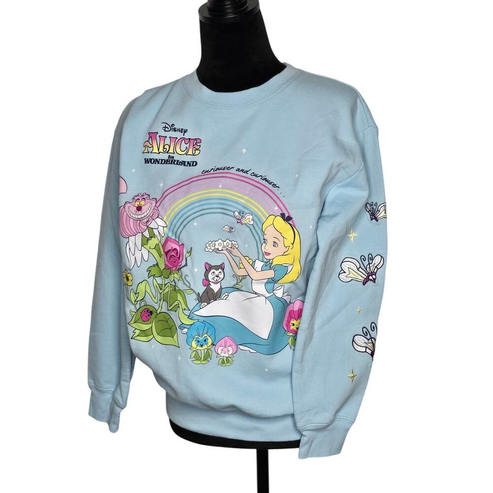 Disney Alice in Wonderland Embroidered Sweatshirt Women M Cheshire Cat Curiouser